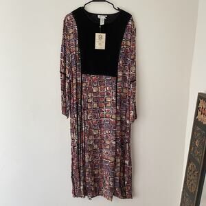 Vintage 90s Plus Size Velvet Patchwork Maxi Dress 1X Boho Artsy Geometric Grunge